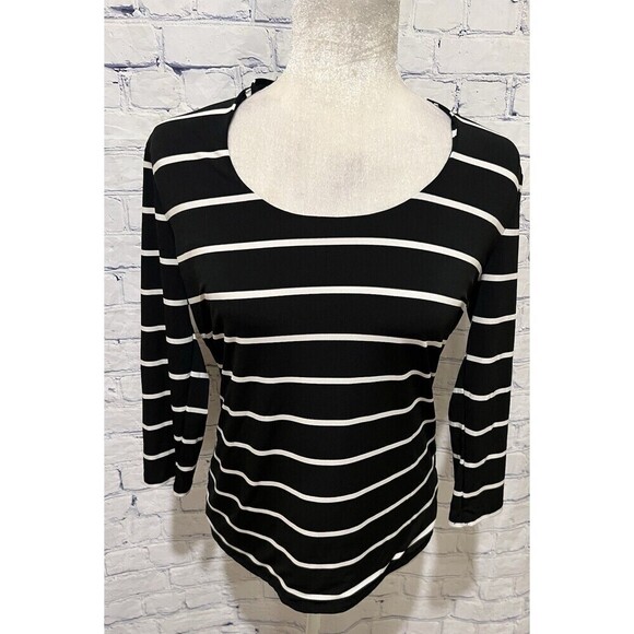NWT Context long sleeve black-and-white striped blouse top size medium - Picture 1 of 7